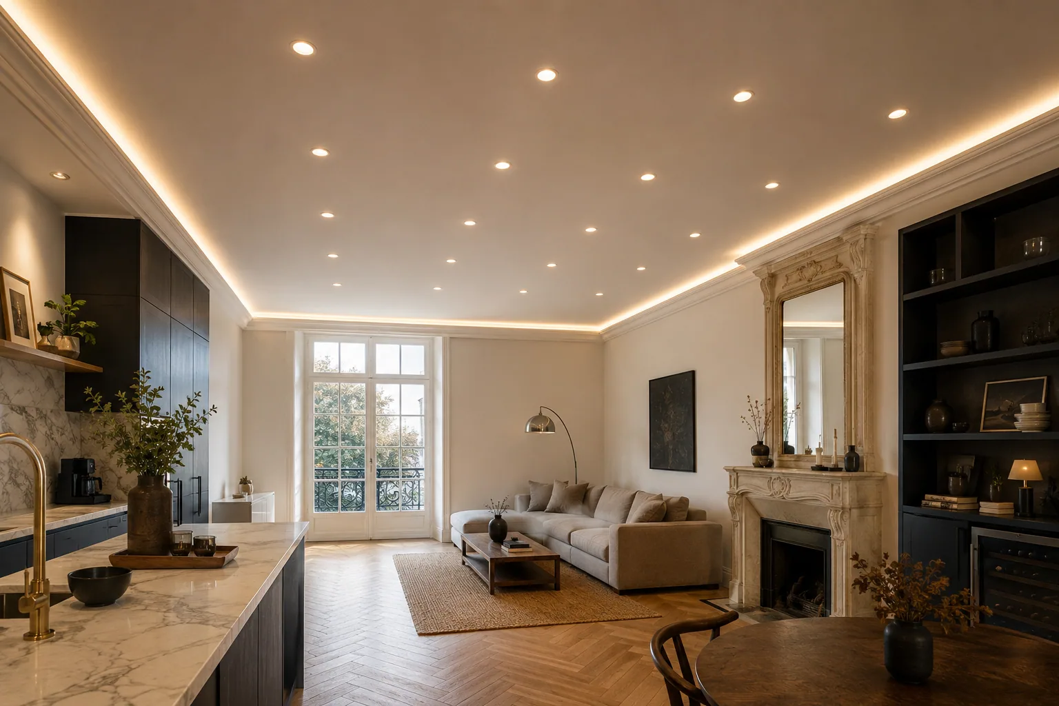 Chantier de Marc D. — Faux plafond + spots LED · 35 m²